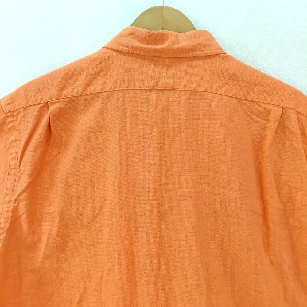 Polo Ralph Lauren Linen Blend Shirt Mens Large SS Orange Button Up Classic Fit